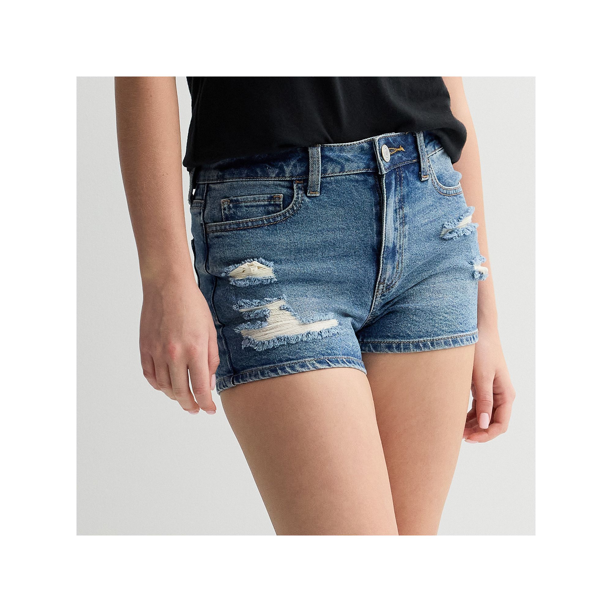 Juniors SO® High-Rise Curvy Shortie Shorts, Girls, Size: 1, Medium Destr