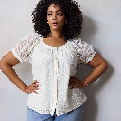 Plus Size LC Lauren Conrad Puff Sleeve Lace Blouse