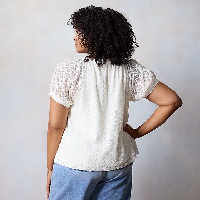 Plus Size LC Lauren Conrad Puff Sleeve Lace Blouse