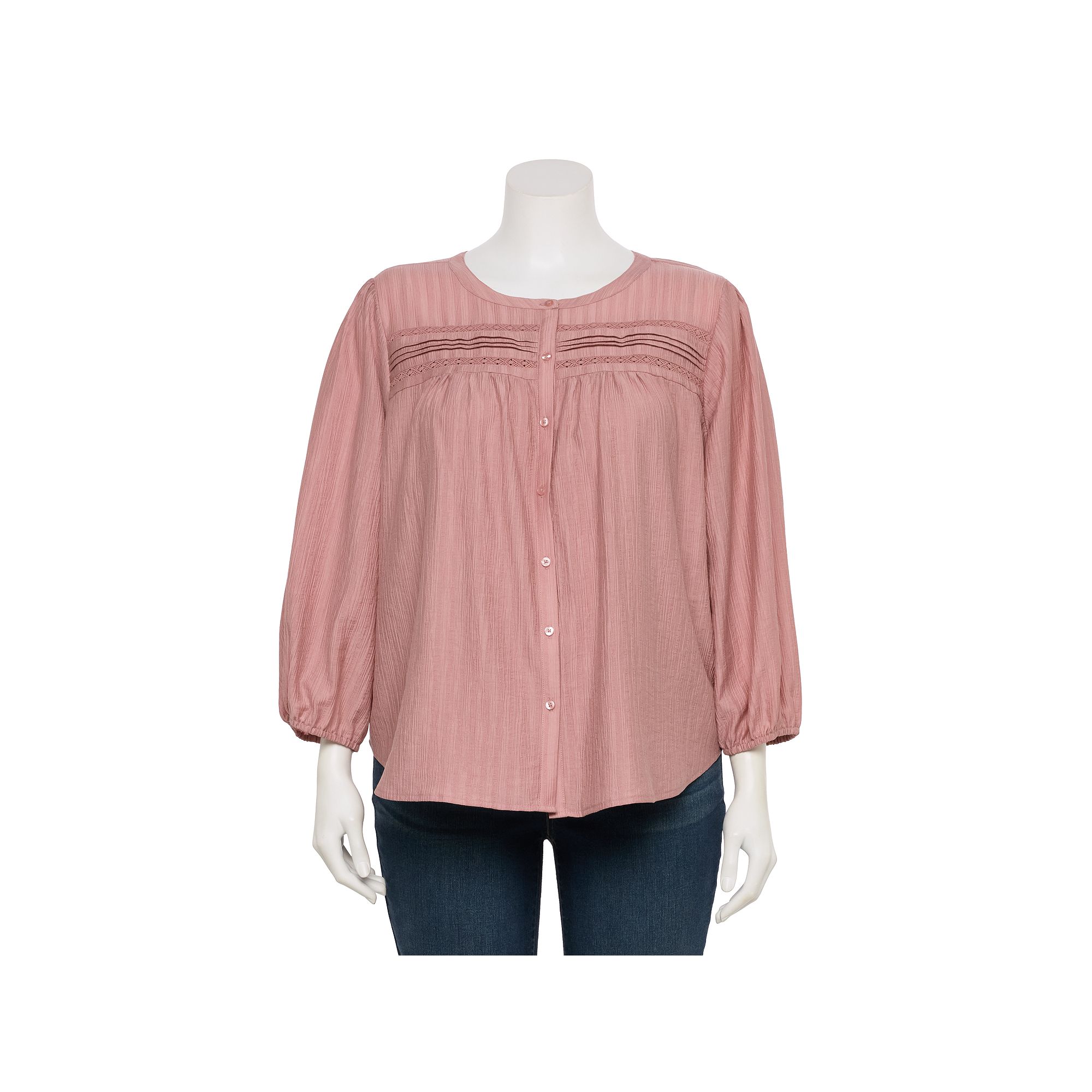 Plus Size LC Lauren Conrad Lace Insert Button Front Top, Womens, Size: 1XL