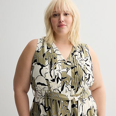 Plus Size Nine West Pintuck Sleeveless Midi Dress