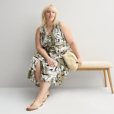 Plus Size Nine West Pintuck Sleeveless Midi Dress