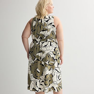 Plus Size Nine West Pintuck Sleeveless Midi Dress