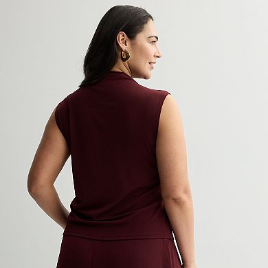 Plus Size Nine West Drape Mock Neck Shell Top