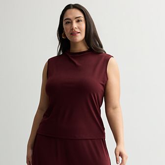 Plus Size Nine West Drape Mock Neck Shell Top