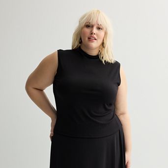 Plus Size Nine West Drape Mock Neck Shell Top