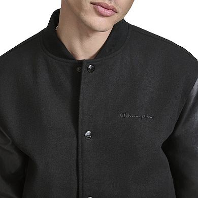 Men's Champion Varsity Bomber Jacket with Faux Leather Sleeves