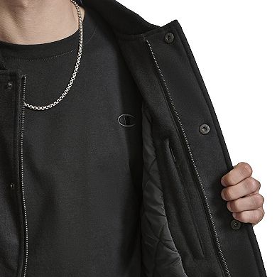 Men's Champion Varsity Bomber Jacket with Faux Leather Sleeves