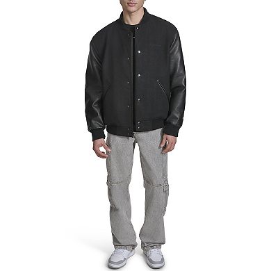 Men's Champion Varsity Bomber Jacket with Faux Leather Sleeves
