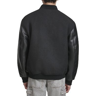 Men's Champion Varsity Bomber Jacket with Faux Leather Sleeves