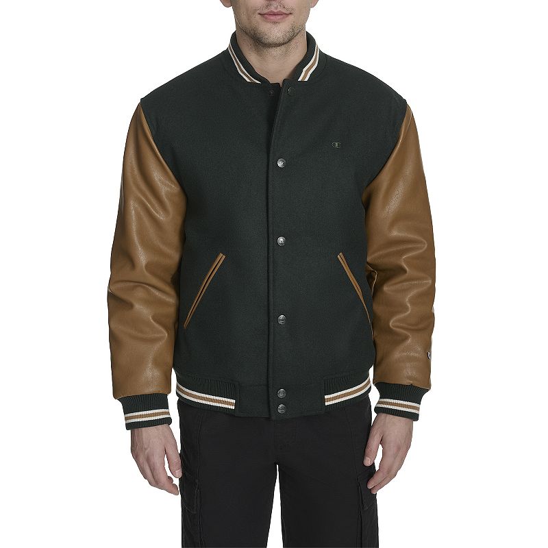 Men's Champion® Varsity Bomber Jacket with Faux Leather Sleeves, 