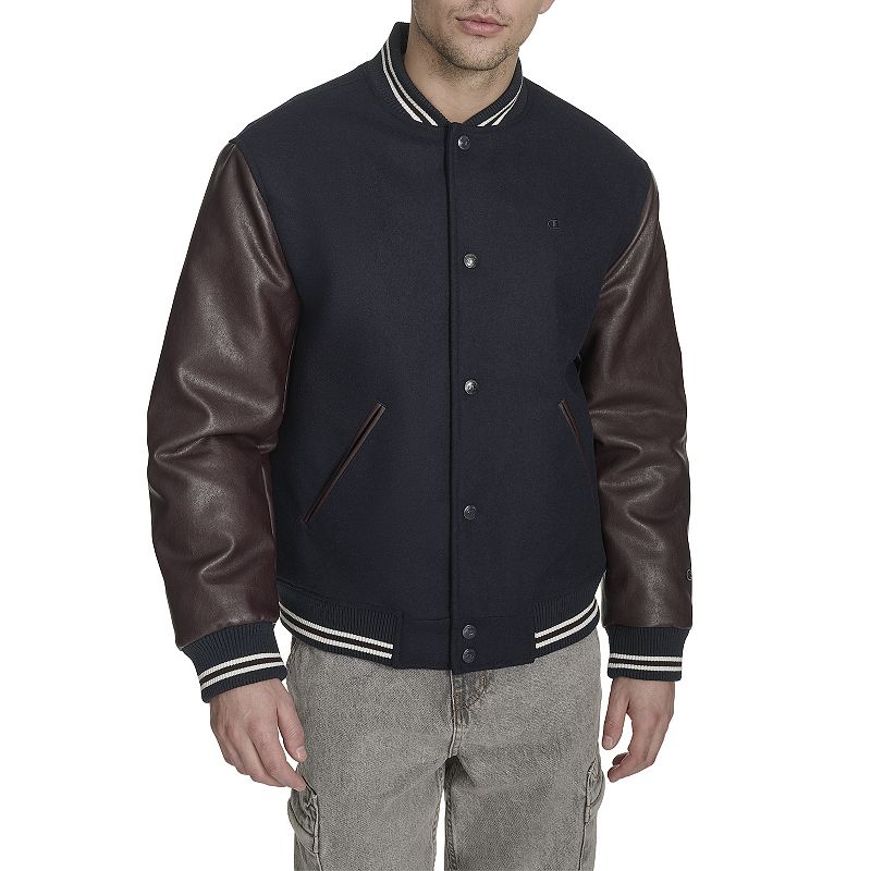 Men's Champion® Varsity Bomber Jacket with Faux Leather Sleeves, 