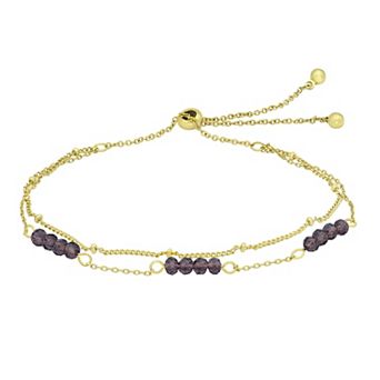 City Luxe Gold Tone Crystal Birthstone Double Strand Adjustable Bracelet