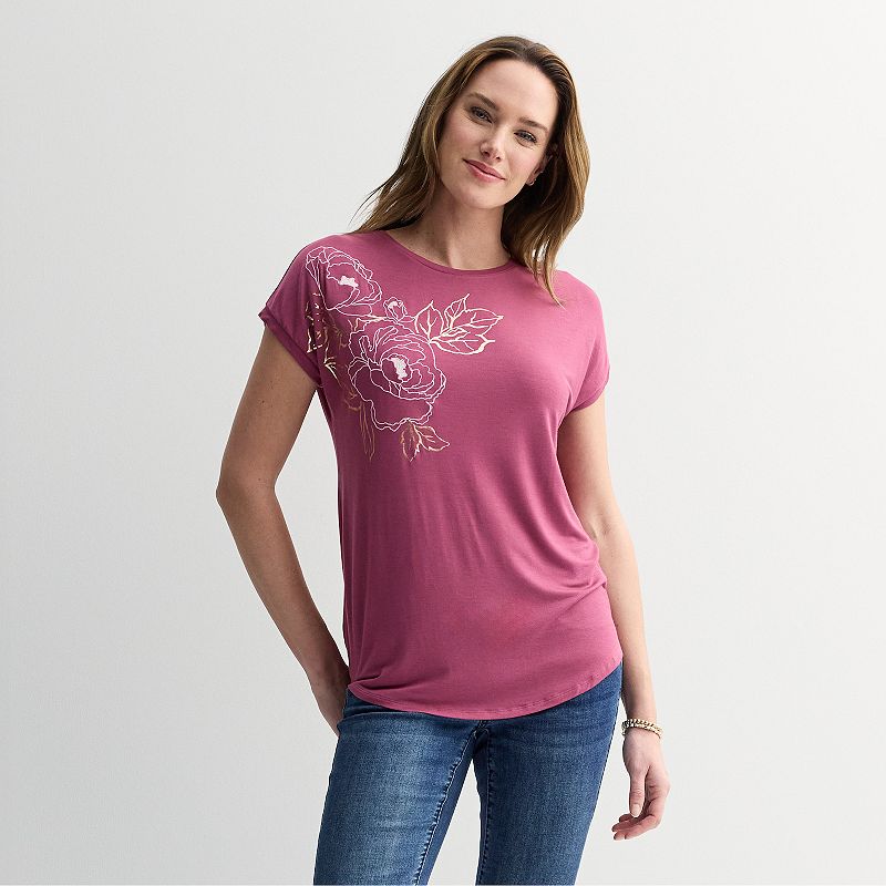 Women's Apt. 9® Short Sleeve Embellished Top, Size: XXL, Hawthorn Pink