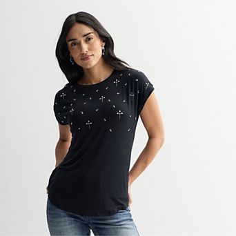 Women's Apt. 9® Short Sleeve Embellished Top