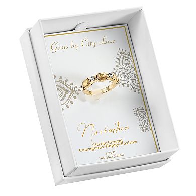 City Luxe Gold Tone Blue & Clear Crystal Ring
