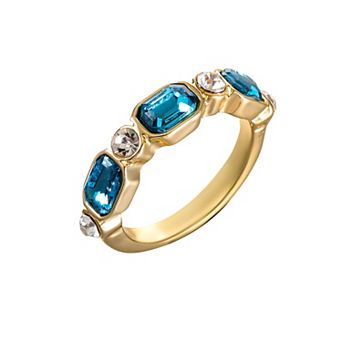 City Luxe Gold Tone Blue & Clear Crystal Ring