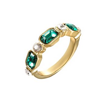 City Luxe Gold Tone Blue & Clear Crystal Ring