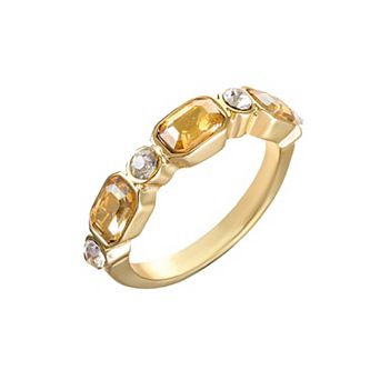 City Luxe Gold Tone Blue & Clear Crystal Ring