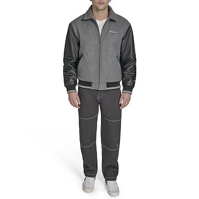 Men's Champion Letterman Varsity Bomber with Faux Leather Sleeves