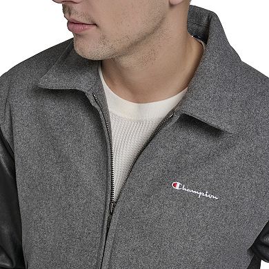 Men's Champion Letterman Varsity Bomber with Faux Leather Sleeves