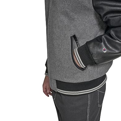 Men's Champion Letterman Varsity Bomber with Faux Leather Sleeves
