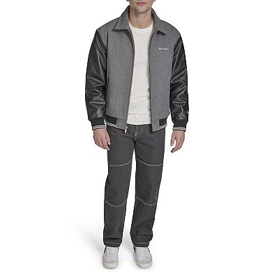 Men's Champion Letterman Varsity Bomber with Faux Leather Sleeves