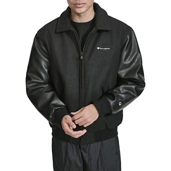 Men's Champion Letterman Varsity Bomber with Faux Leather Sleeves