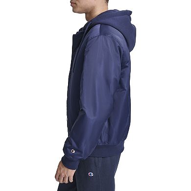 Men's Champion Hooded Varsity Bomber Jacket with Quilted Lining