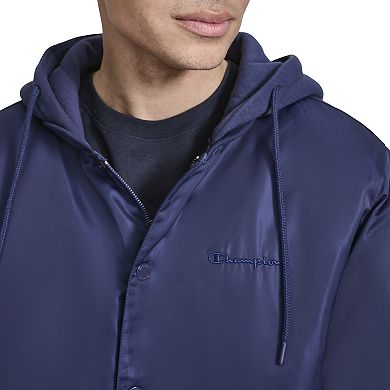 Men's Champion Hooded Varsity Bomber Jacket with Quilted Lining