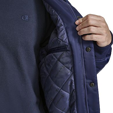 Men's Champion Hooded Varsity Bomber Jacket with Quilted Lining