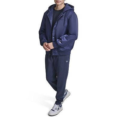 Men's Champion Hooded Varsity Bomber Jacket with Quilted Lining