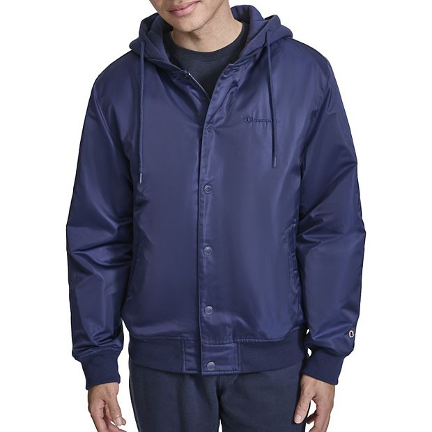 Champion Men s Hooded Varsity Bomber Jacket with Quilted Lining