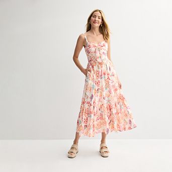 Women's Taylor Tie Detail Ruffle Hem Fit and Flare Dress