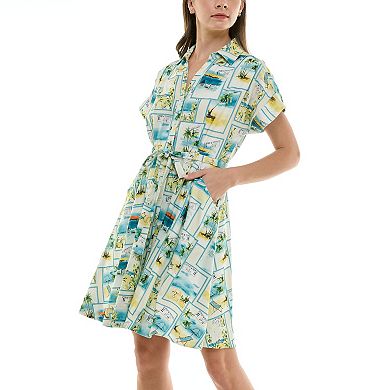 Women's Taylor Fit & Flare Tie Waist Shirt Dress