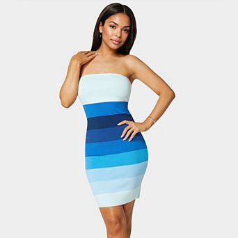 Women's bebe Strapless Colorblock Bandage Midi Dress