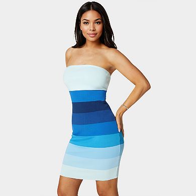 Women's bebe Strapless Colorblock Bandage Midi Dress