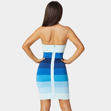 Women's bebe Strapless Colorblock Bandage Midi Dress