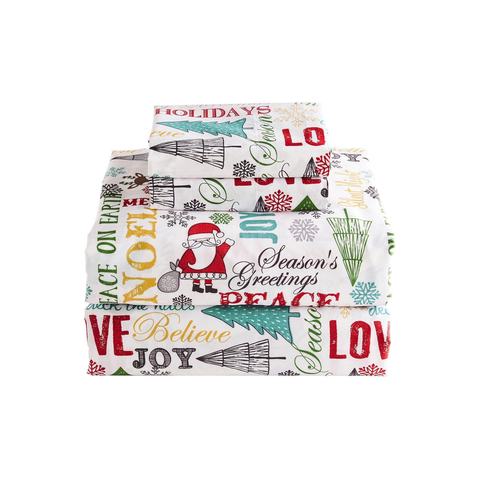 Levtex Home Holiday Sheet Set with Pillowcases, Santa Claus Lane