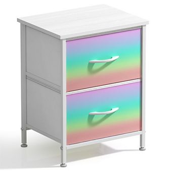 Sorbus Nightstand with 2 Drawers- Steel Frame, Wood Top, Easy Pull Fabric Bins