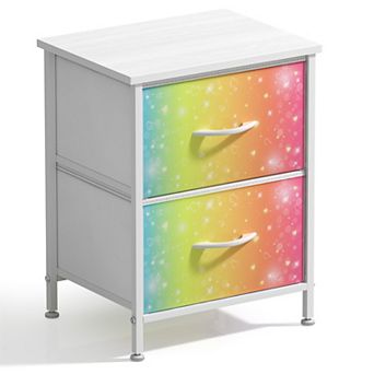 Sorbus Nightstand with 2 Drawers- Steel Frame, Wood Top, Easy Pull Fabric Bins