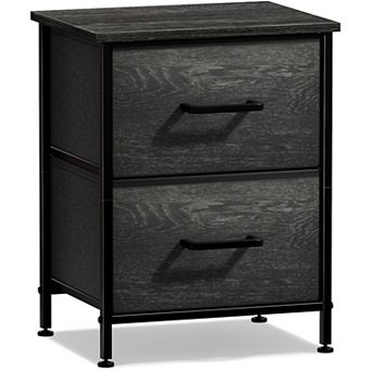 Sorbus Nightstand with 2 Drawers- Steel Frame, Wood Top, Easy Pull Fabric Bins