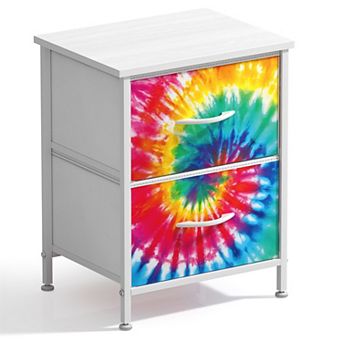 Sorbus Nightstand with 2 Drawers- Steel Frame, Wood Top, Easy Pull Fabric Bins