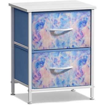 Sorbus Nightstand with 2 Drawers- Steel Frame, Wood Top, Easy Pull Fabric Bins