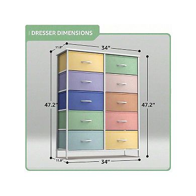 Sorbus 10 Drawers Storage Dresser For Bedroom, Closet, Office Organization - Steel Frame, Wood Top