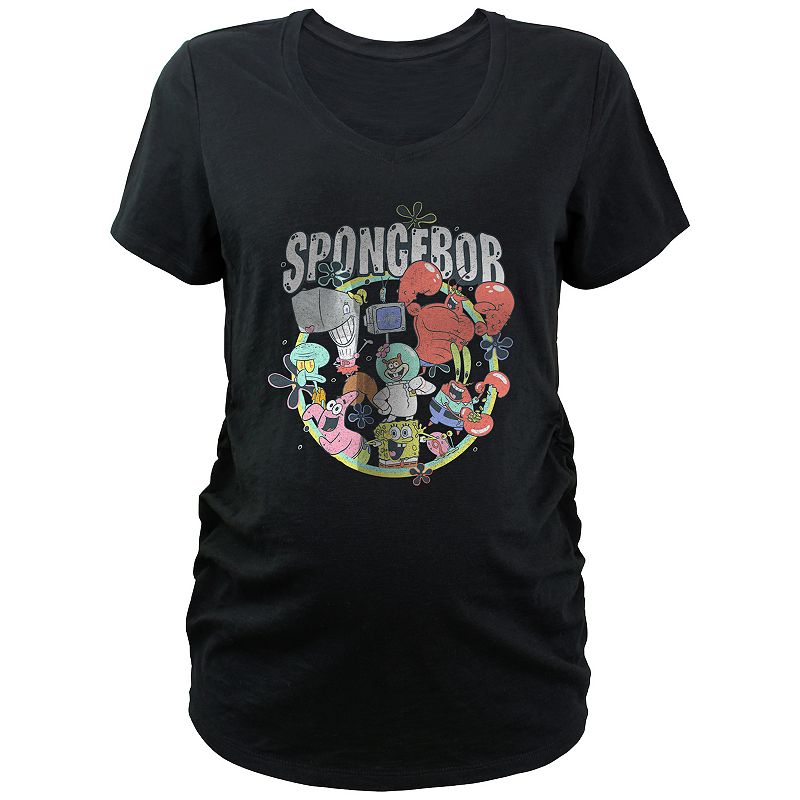 Maternity Nickelodeon SpongeBob SquarePants Bikini Bottom Group Graphic Tee, Women's, Size: Small-Mat, Black