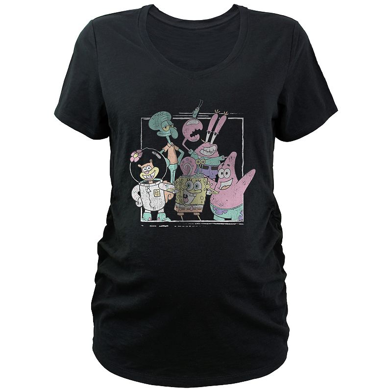 Maternity Nickelodeon SpongeBob SquarePants Bikini Bottom Character Portrait Graphic Tee, Women's, Size: Small-Mat, Black