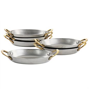 6 pc Mini Vintage Oval Au Gratin Pan Set with Brass Handle