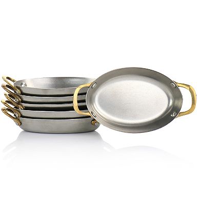 6 Piece Mini Vintage Oval Au Gratin Pan Set with Brass Handle