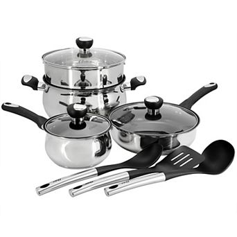 Baldwyn 10 pc Stainless Steel Belly-Shaped Nonstick Cookware and Utensil Set